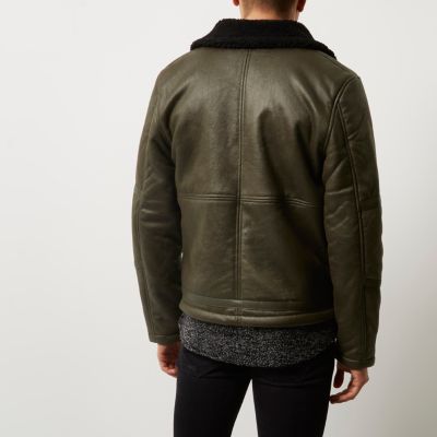 Khaki faux suede aviator jacket